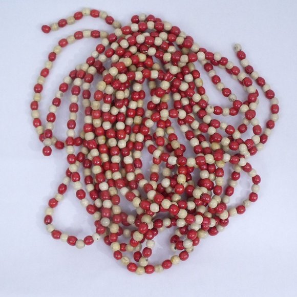 Wood Bead Garland Red and Natural 4 Strands 31 Feet - Picture 1 of 4